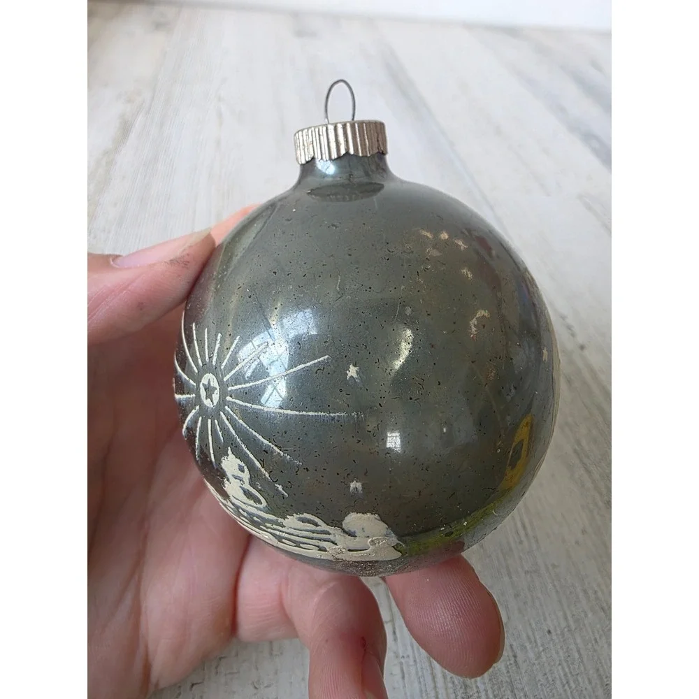 Vintage shiny Brite camel stencil Bethlehem star ornament glass Xmas tree